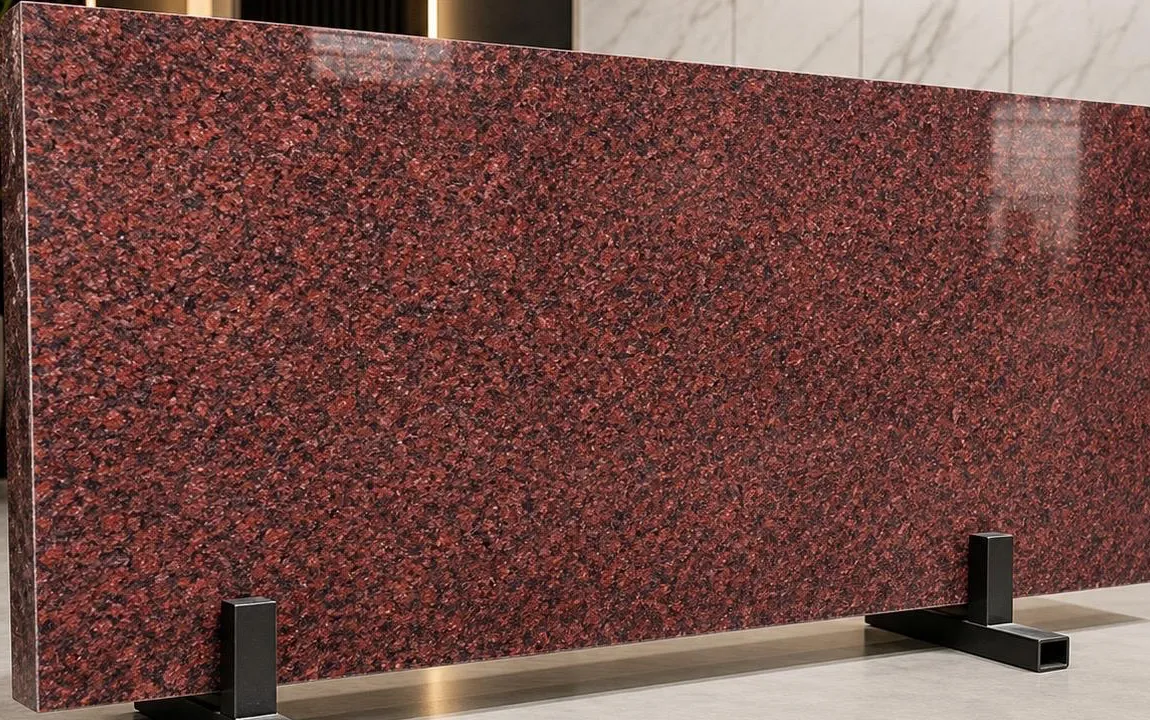 Global Red granite: a deep, uniform red polished surface with fine dark grain