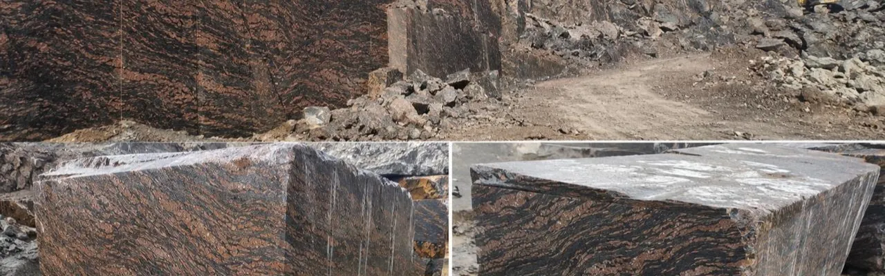 Himalyan Brown granite benches at the quarry face