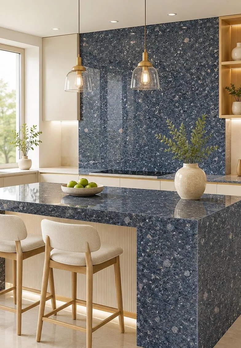 Ice Blue granite kitchen island — visualisation